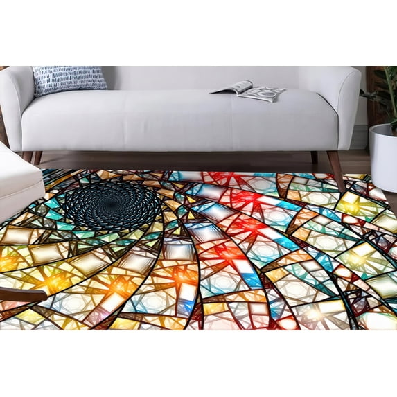 Car Mat Rug, Modern Rug, Stair Rug, Fractal Pattern Rug, Customs Rugs, Colorful Rug, Hallway Rug, Fractal Glass Effect Rug, Non Slip Rugs, 5.2'x7.5' - 160x230 cm