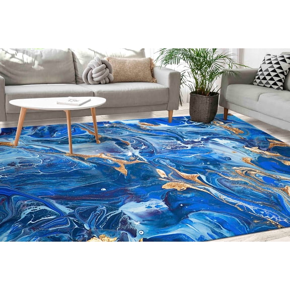 Car Mat Rug, Personalized Rug, Blue Marble Rug, Bridesmaid Gift Rug, Blue Rug, Modern Rug, Shimmery Rug, Modern Rugs, Corridor Rug, 5.9'x9.2' - 180x280 cm