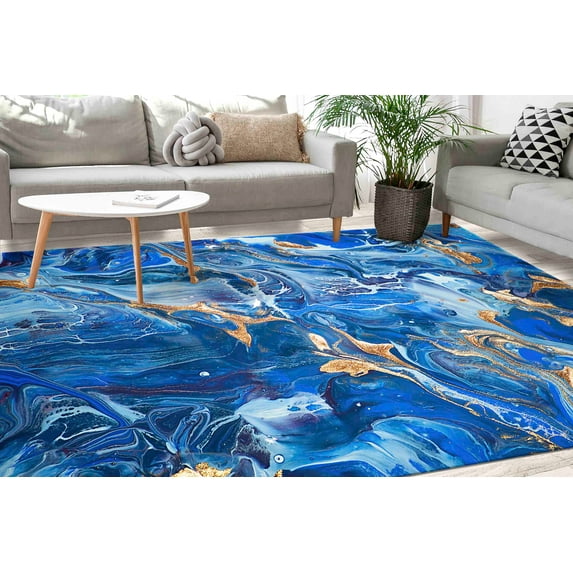 Car Mat Rug, Personalized Rug, Blue Marble Rug, Bridesmaid Gift Rug, Blue Rug, Modern Rug, Shimmery Rug, Modern Rugs, Corridor Rug, 3.3'x5' - 100x150 cm
