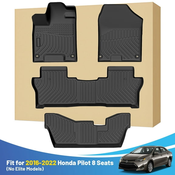 Car Floor Mat Liner Replacement for Honda Pilot 8 Seats 2016-2022 All Weather Guard Black Front and Rear Car Carpet-Custom Fit-Tough/Durable/Odorless