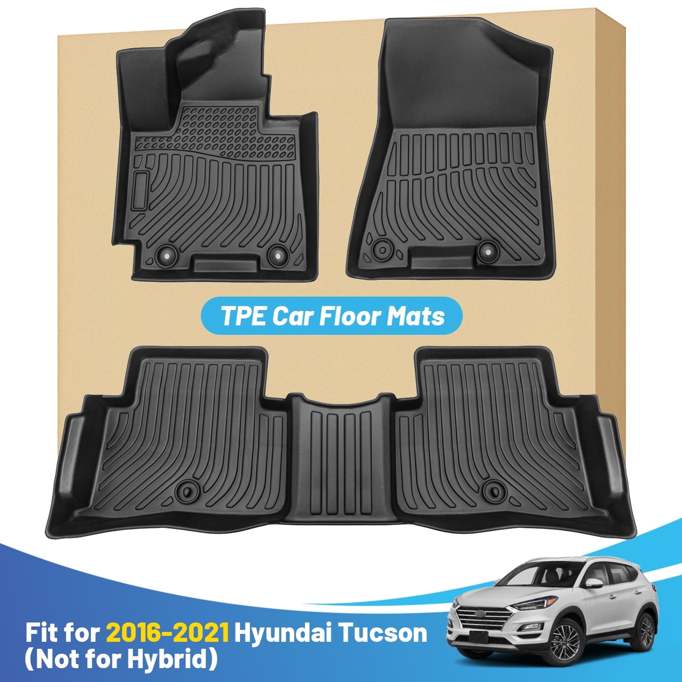 Car Mats Replacement for Floor Liners Hyundai Tucson 2016 2017 2018 Heavy Duty All Weather Guard Black Front and Rear Car Carpet-Custom Fit-Tough/Durable/Odorless