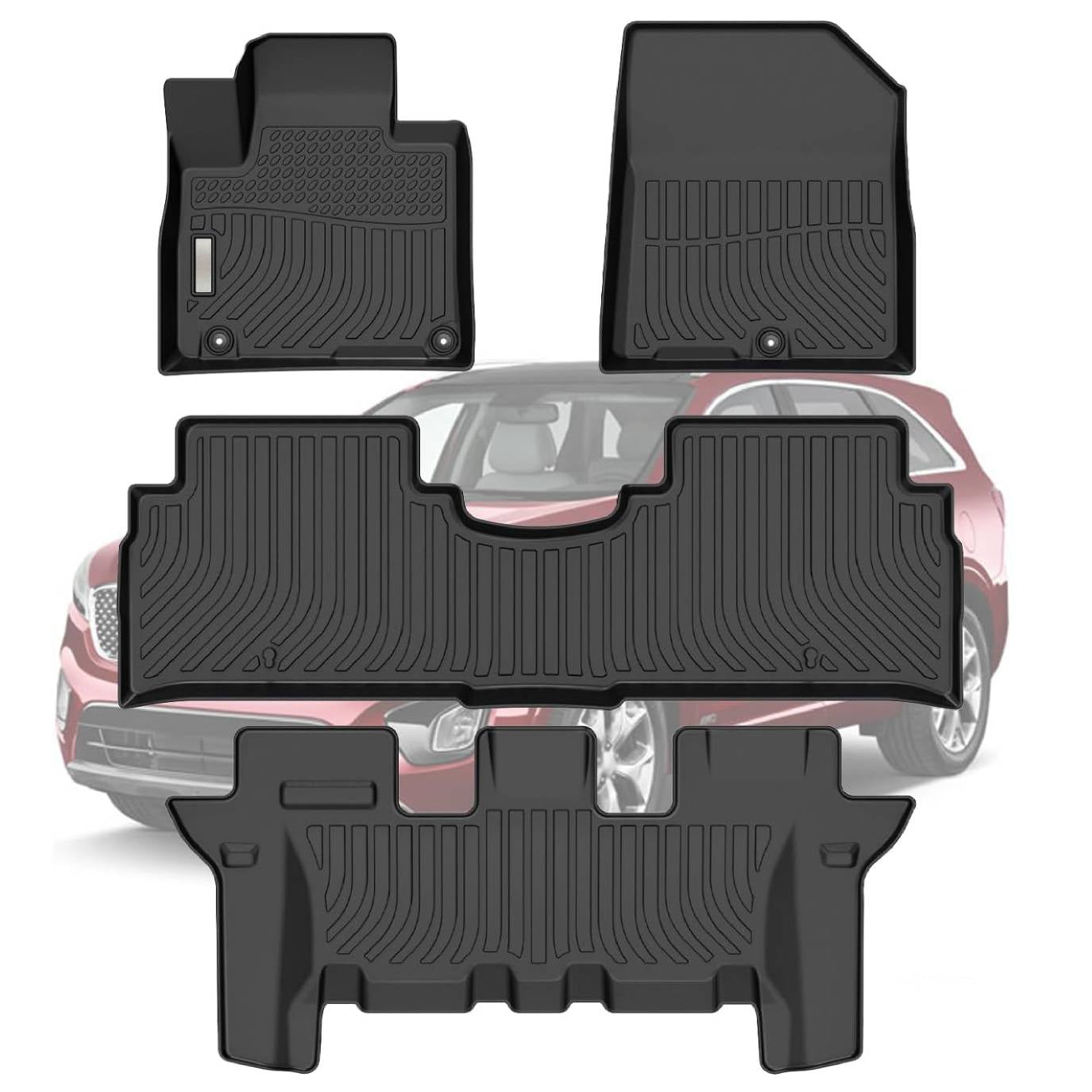 Alfombras de reemplazo para Kia Sorento 7 asientos 2016-2020, protector de piso resistente para todo clima, negro, delantera y trasera, ajuste personalizado, resistente/duradero/sin olor
