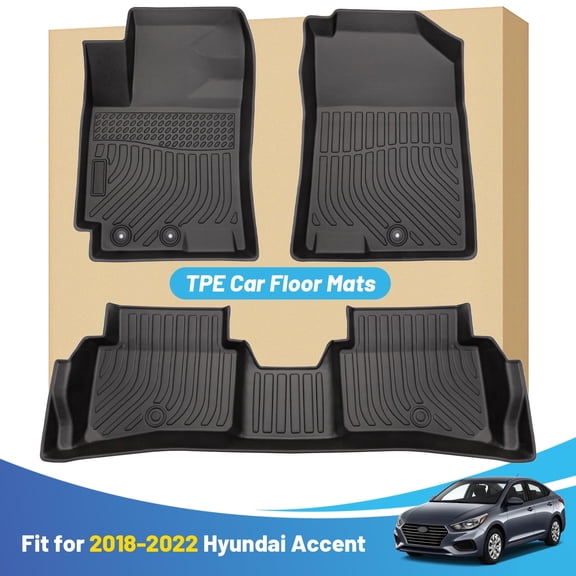 Car Mats Replacement for Floor Liners Accent 2018-2023 Heavy Duty All Weather Guard Black Front and Rear Car Carpet-Custom Fit-Tough/Durable/Odorless