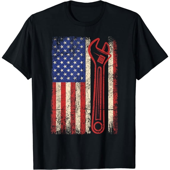 Car Mechanic Wrench Workshop Tools US American Flag Dad Men T-Shirt
