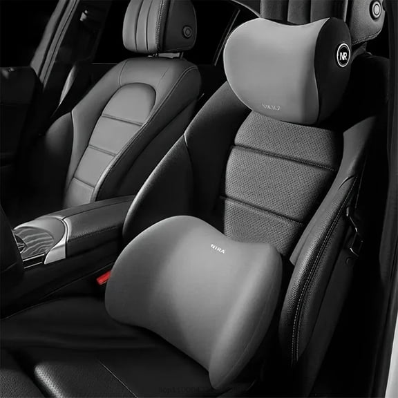 Car Memory Foam Lumbar Support & Headrest Pillow Set, Ergonomic Seat Back Waist Protector Cushion for Driver Seat
