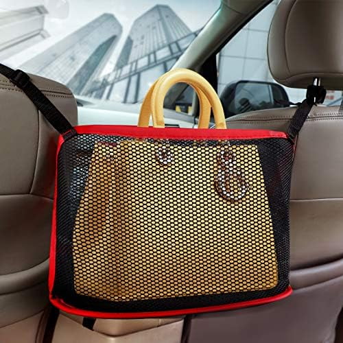 Car Mesh Organizer, Car Net Pocket Handbag Holder, Seat Back Net Bag, Cargo Tissue Purse Holder, Driver Storage Netting Pouch. (Red)