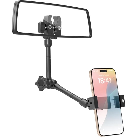 Car Metal Phone Holder for Rearview Mirror, 360 Rotatable Foldable Magic Arm Truck Rear View Mirror Phone Mount for iPhone 16 Pro Max/15/14/13/12 and Other 4.7-7" Devices