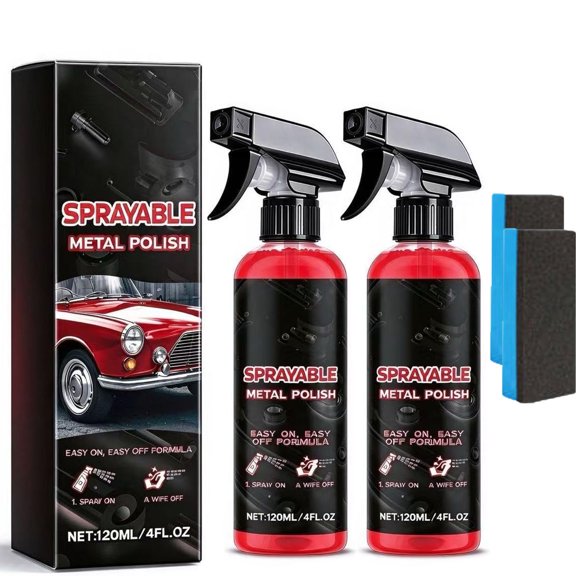 Car Metal Polish & Restorer Bring Back the Shine120 Ml/4fl oz, Sprayable Metal Polish, For Chrome Parts, Wheel Rims, And Trim Strips