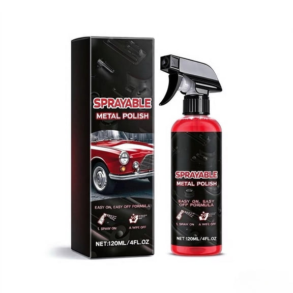 Car Metal Polish & Restorer Bring Back the Shine (1PCS) 120 Ml/4fl oz, Sprayable Metal Polish, For Chrome Parts, Wheel Rims, And Trim Strips
