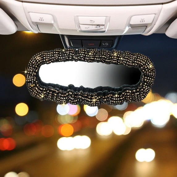 Car Mirror Cover, Diamond Decorative Car Mirror Accessory, Elastic Bling Rear View Mirror Cover, Easy Installation, Protective & Decorative for Car Interior, Universal Fit
