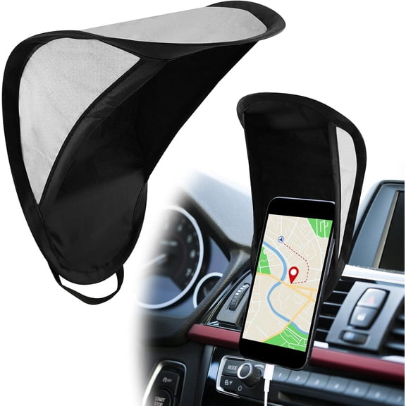 Car Mobile Phone Sun Shield for Dashboard Holder, Portable Anti Glare Sunshade Umbrella to Prevent Overheating, Black+Silver