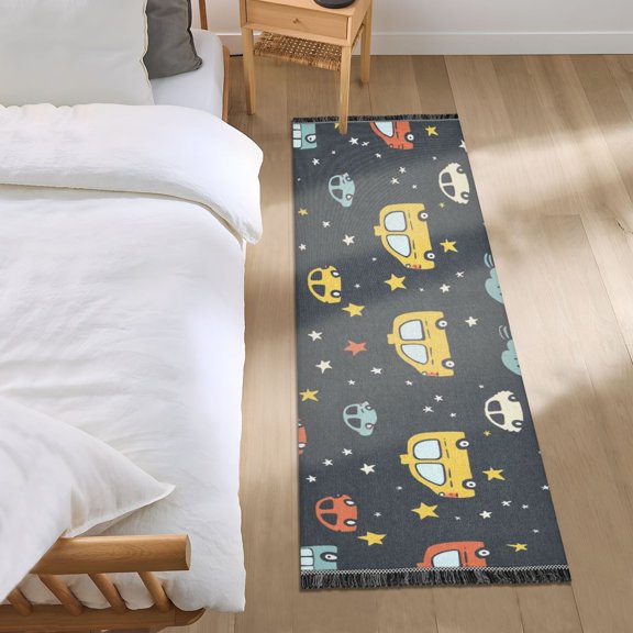 Car Moon Star Cloud Runner Area Rug 2x6 Soft Non-Slip Washable Bedside Carpet for Hallway Bedroom Living Room Home Decor