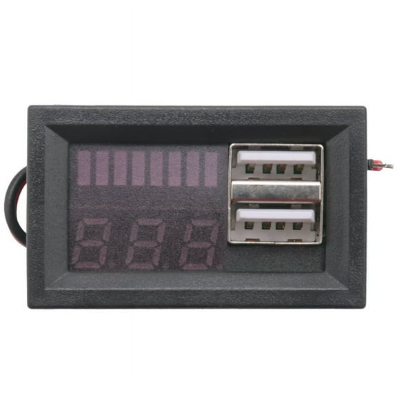 Car & Motorcycle Battery Monitor, No External Sensor, Red LED Mini Voltmeter With Dual USB 5V/2A and 8-Level Power Display DL-USB-02