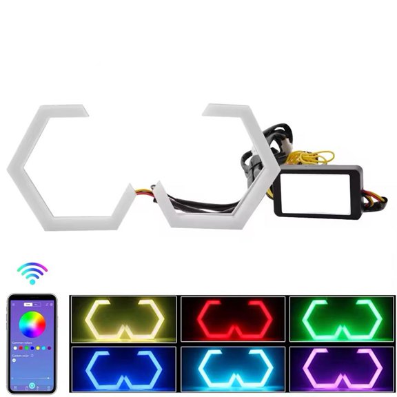 Car/Motorcycle Headlight Angel Eyes with RGB DRL and Yellow Turn Signal, Low Power Consumption for Easy Installation