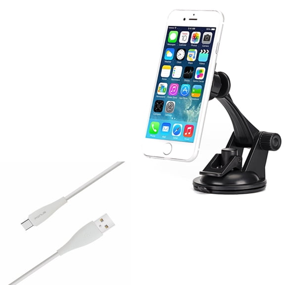 Car Mount + 6ft USB Cable for Motorola One 5G Ace Phone - Magnetic Holder Dash Windshield and Type-C Charger Cord Power Wire Combo for Motorola One 5G Ace