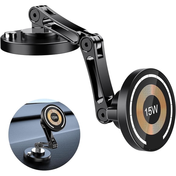 Car Mount Charger, 15W Magnetic Wireless Fast Charging 360 Rotation Rotatable, Dashboard Windshield Phone Holder Mount for Car