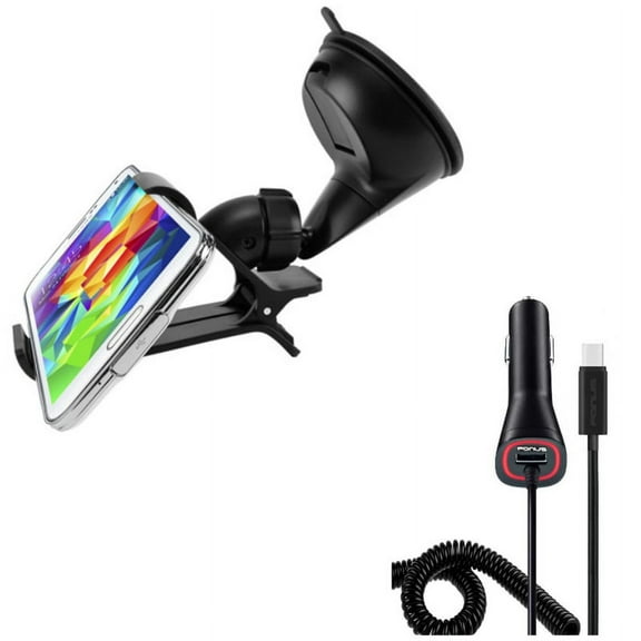 Car Mount with Fast Car Charger - Dash Windshield Rotating Holder and USB-C DC Socket Adapter for Motorola Moto Z Play Droid,Z2 Force,Droid,X4, Revvlry Plus, Edge Plus, G7,G6,G Stylus - D6P