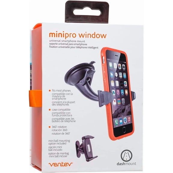 Car Mount | Low Profile, 360 Degree Rotation & Multi-Angle Viewing, Heavy Duty Suction Cup, Adjustable Brackets to Secure Smartphone | Compatible with iPhone, Samsung, LG, HTC, Google, Lenovo