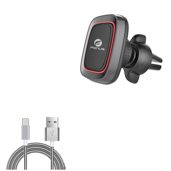 Car Mount & Metal USB Cable for Samsung Galaxy S22,Ultra,S21,Ultra,S20 Ultra,Plus,Fan Edition,FE 5G - Magnetic Air Vent Holder + 3ft Type-C Charger Cord Combo