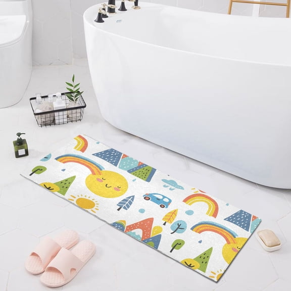 Car Mountain Sun Tree Rainbow Bath Mat 39x20 Non-Slip Bathroom Rugs Absorbent Soft Plush Quick Dry for Tub Shower Kitchen Home Decor