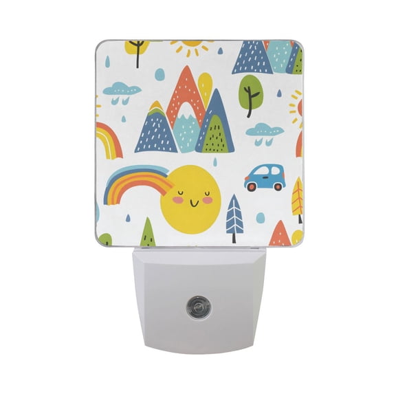 Car Mountain Sun Tree Rainbow Night Light 2 Pack LED Nightlight Plug into Wall Dusk to Dawn Sensor Soft White