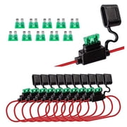 Car Mounted Miniature Blade Adapter Fuse Holder Splash Proof 12V 30A Wire 10Pcs