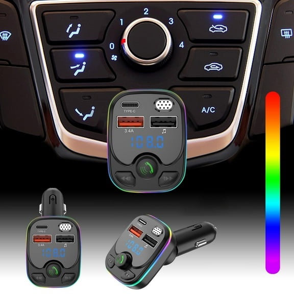 Car Mp3 Bluetooth Player, Hands-free, USB Charging, FM Transmitter, Light Receiver, Bluetooth 5.3, 12V-24V, 3 Output Ports, Fast Charging, Smart Auto Connection, Multi-device Compatible