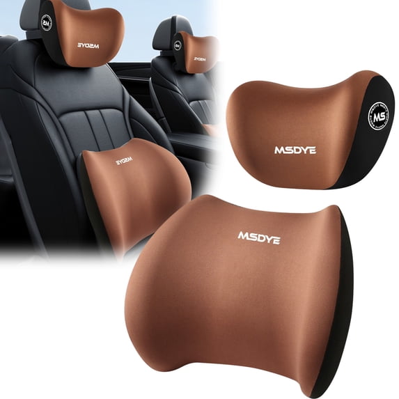 Car Neck And Lumbar Pillow Kit, Ergonomic Seat Support Cushion Breathable Removable Cover Adjustable Strap Design, for Driving Office Work Travel Seating Back Neck Shoulder Relief