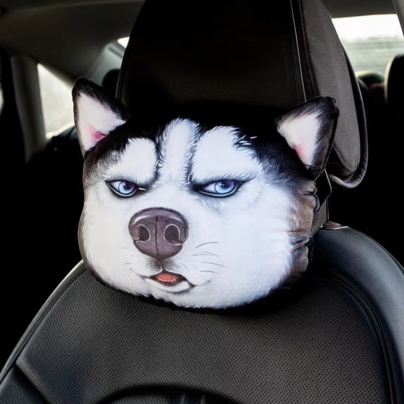 Car Neck Pillow, 3D Husky Dog Car Headrest Pillow For Driver And Passenger Cute Cartoon Animal Car Neck Support For Road Trips, Car Seats, Long Drives, Adjustable Soft Plush Car
