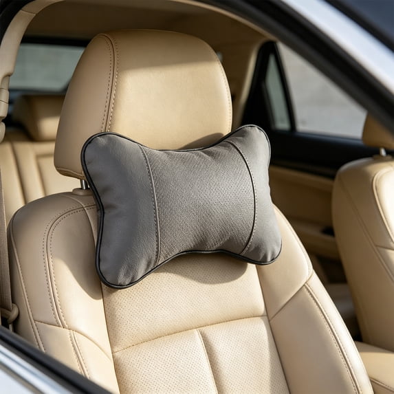 Disco*unt!Car Neck Pillow PU Leather Auto Headrest Cushion, Ergonomic Cervical Support Pillow for Driver Passengers, Soft Memory Foam, Reduces Neck Strain, Adjustable Straps for Most Seats