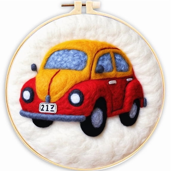Car Needle Felting Set, Beginner Felt Painting Set, With Wool Felt Painting Set, Decorative Frame, Suitable for Home Decoration, Christmas Gift