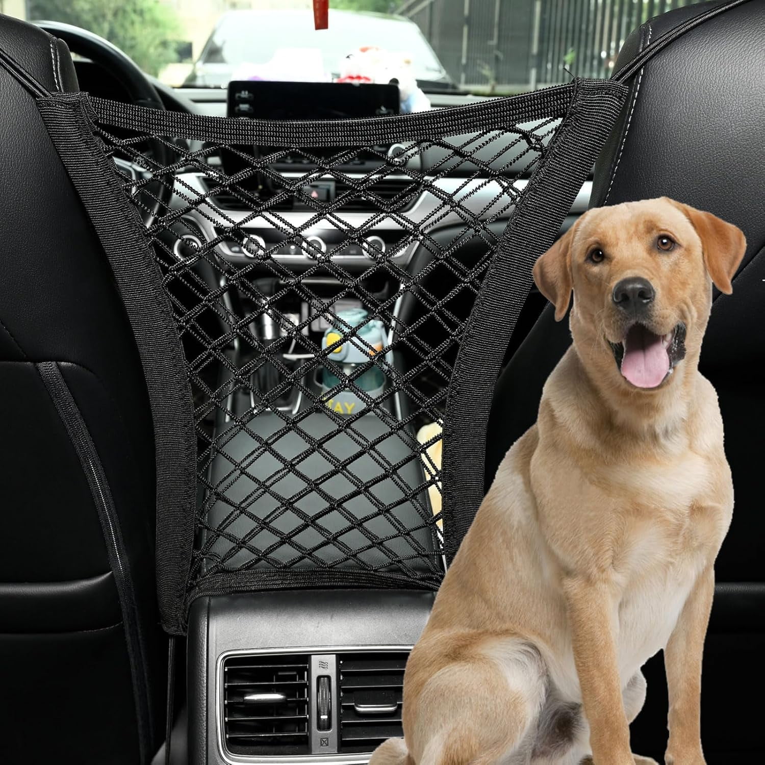 Car Net for Dogs，Dog Car Net Barrier Pet Barrier with Auto Safety Mesh，Universal for Cars, SUVs