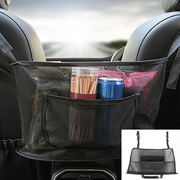 Car Net Pocket Handbag Holder, Kvago 1 Pc Car Mesh Organizer Between Front Seats, Hanging Car Storage Organizer for Handbag Purse, Car Accessories for Women and Men, Pet / Kids Car Barrier (Black)