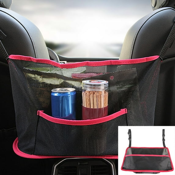 Car Net Pocket Handbag Holder, Kvago 1 Pc Car Mesh Organizer Between Front Seats, Hanging Car Storage Organizer for Handbag Purse, Car Accessories for Women and Men, Pet / Kids Car Barrier (Red)