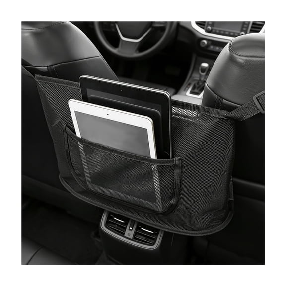 Car Net Pocket Handbag Holder, Large Capacity Mesh Bag for Console Front Seat, Barrier of Backseat Pet Storage Netting Pouch for Handbag Purse, Car Accessories for Women Men (Black)