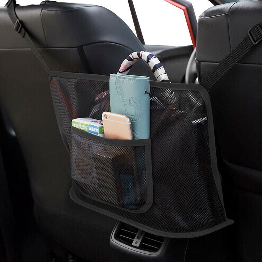 Car Seat Back Organizer Bag PU Leather Auto Storage Nets Mutil-pockets For  Phone,Tissue,Water Bottle With 2 Hangers Bracket