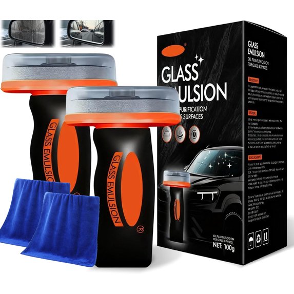 Car Oil Film Cleaner, Glass Oil Film Remover For Car, Glass Cleaner, Glass Guard, Hydrophobic Glass Coating For Windshield Improves Clarity And Visibility,2PCS