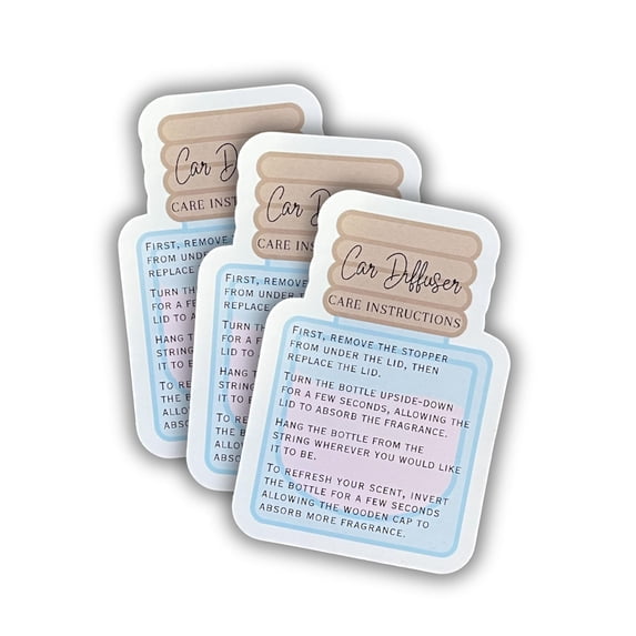 Car Oil Hanging Diffuser Instruction Care Card 50 Pk 2x3 inches Wooden Bottle Die Cut Shape of Reed Diffuser Oil Bullet Warning Labels Scent for Clients Care Business Cards DIY