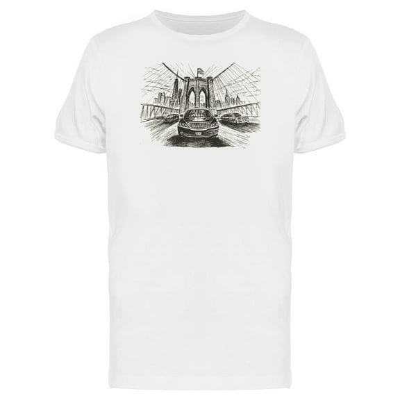 Car On Brooklyn Bridge Sketch Tee Men's -Image by Shutterstock