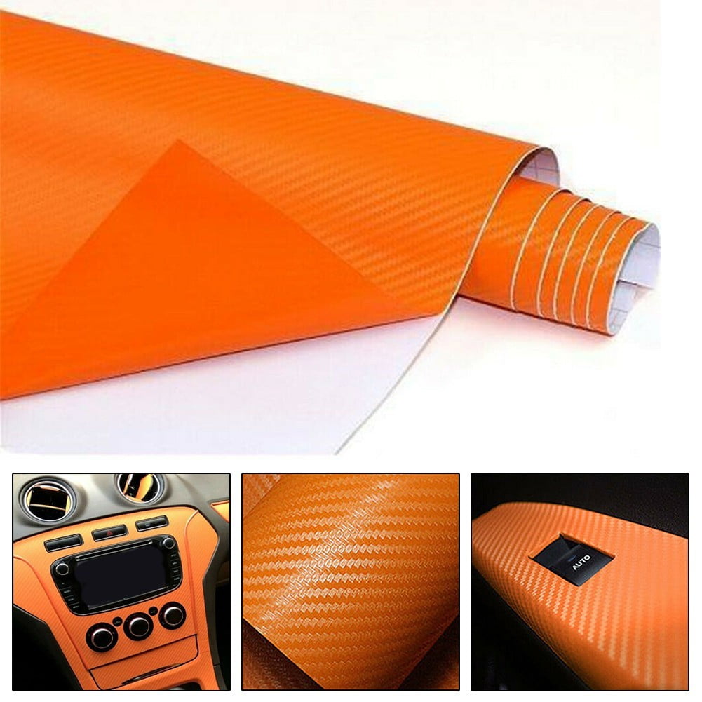 Car Orange Carbon Fiber Vinyl Wrap Sticker Interior Accessories Panel