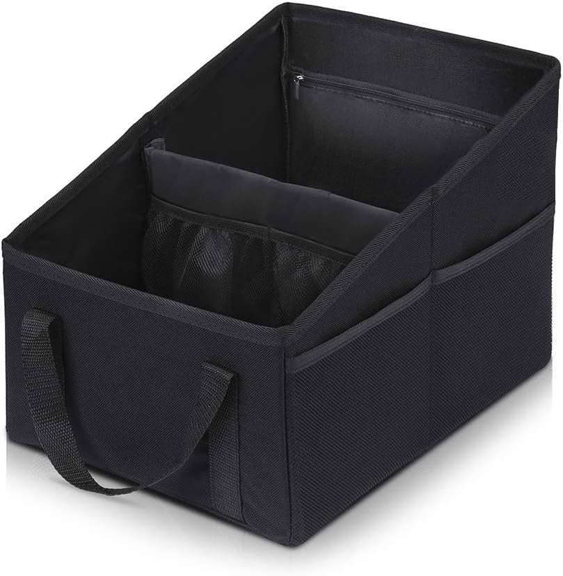 Car Organizer - Automotive Organizer for Front And Back Seat or Floor, Car Caddy Organizer with Divide, Handles and Multiple Mesh Pockets