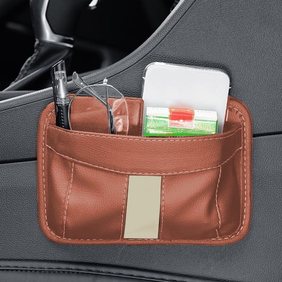 Car Organizer Bag | Adhesive Mesh Storage Pouch for Phone & Small Items | Multi-Pocket Hanging Organizer for Vehicle | Dashboard or Seat Back Mount | Leather Storage Box for Car Interior