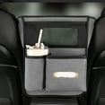 thumbnail image 1 of Car Organizer Bag Between Front Seats Suede Leather Mesh Storage for Purse Handbag Tissue Tablet Magazine Barrier Easy Install Front Seat Console Net for Clean Interior, 1 of 6