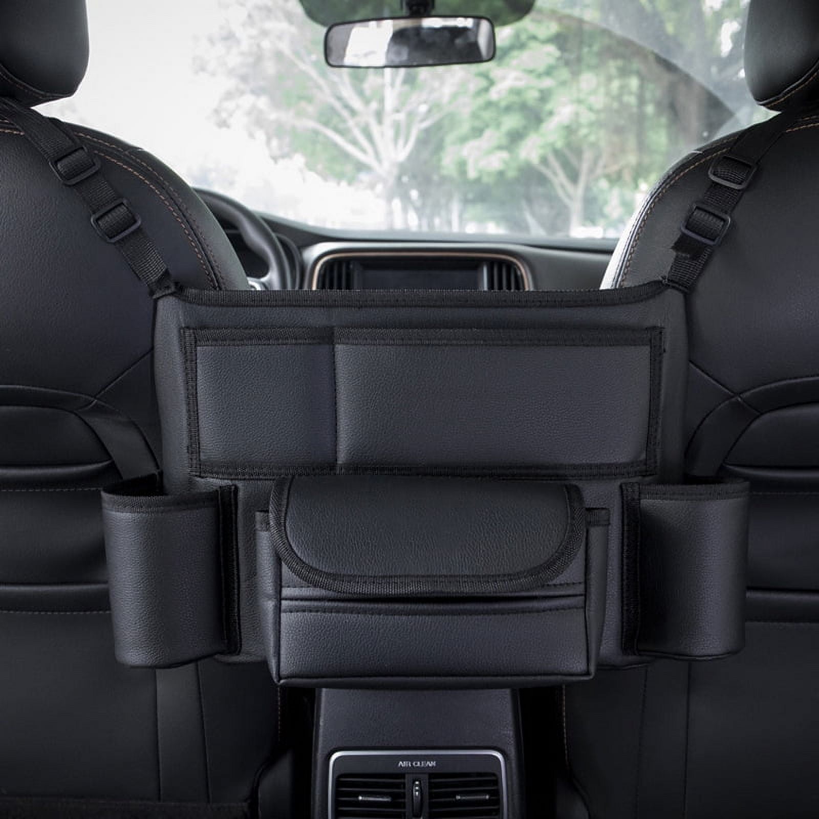 Car Purse Holder Between Seats Car Organizer, Leather Large Capacity Car Handbag Holder For Front Seat, Seat Back Net Bag Double-sided Tissue Storage Handbag Holder Car Divider (Black - View #8