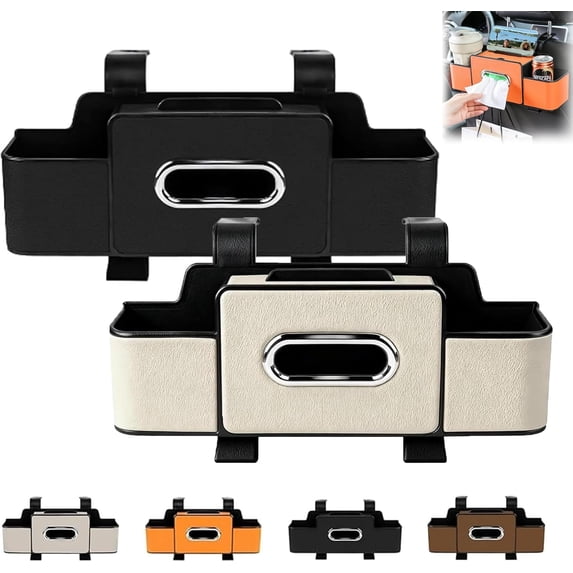 Car Organizers and Storage Box Behind Seat, Car Organizers and Storage Box Multifunctional with Tissue Holder, for Hold Phones, Snacks, Drinks, And Handbags (black+white)