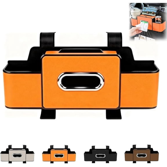 Car Organizers and Storage Box Behind Seat, Car Organizers and Storage Box Multifunctional with Tissue Holder, for Hold Phones, Snacks, Drinks, And Handbags (orange)