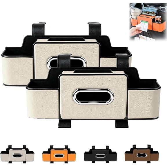 Car Organizers and Storage Box Behind Seat, Car Organizers and Storage Box Multifunctional with Tissue Holder, for Hold Phones, Snacks, Drinks, And Handbags (white*2)