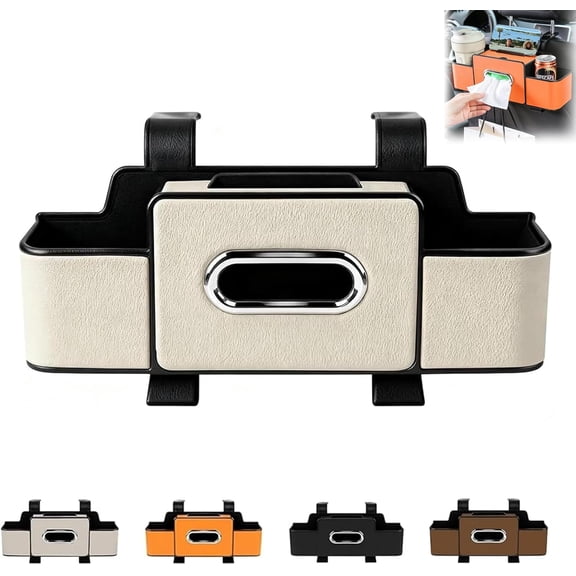 Car Organizers and Storage Box Behind Seat, Car Organizers and Storage Box Multifunctional with Tissue Holder, for Hold Phones, Snacks, Drinks, And Handbags (white)