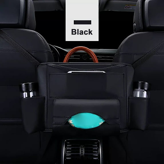 Car Organizers and Storage, Leather Car Storage Pocket Between Seats Back Seat Hanging Bag Car Purse Holder Large Capacity Automotive Consoles and Organizers (Black)