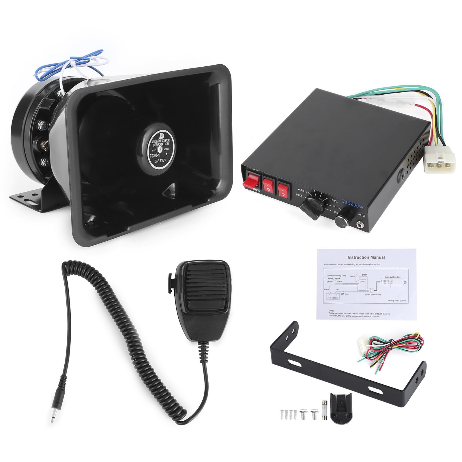 Car PA System Warning Alarm Fire Siren Horn 200W 8 Sound Loud Megaphone